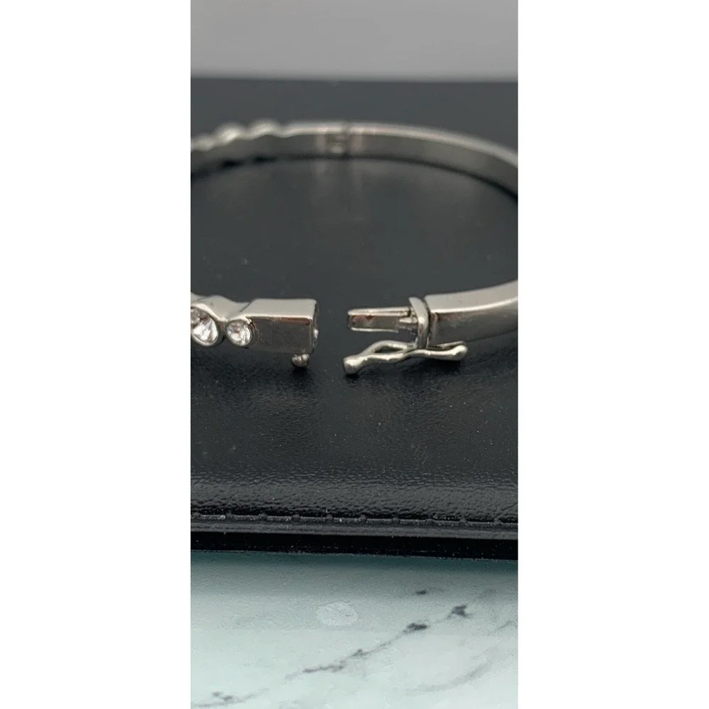 Givenchy Silver Tone Crystal Hinged Bangle Bracelet Signed (READ)